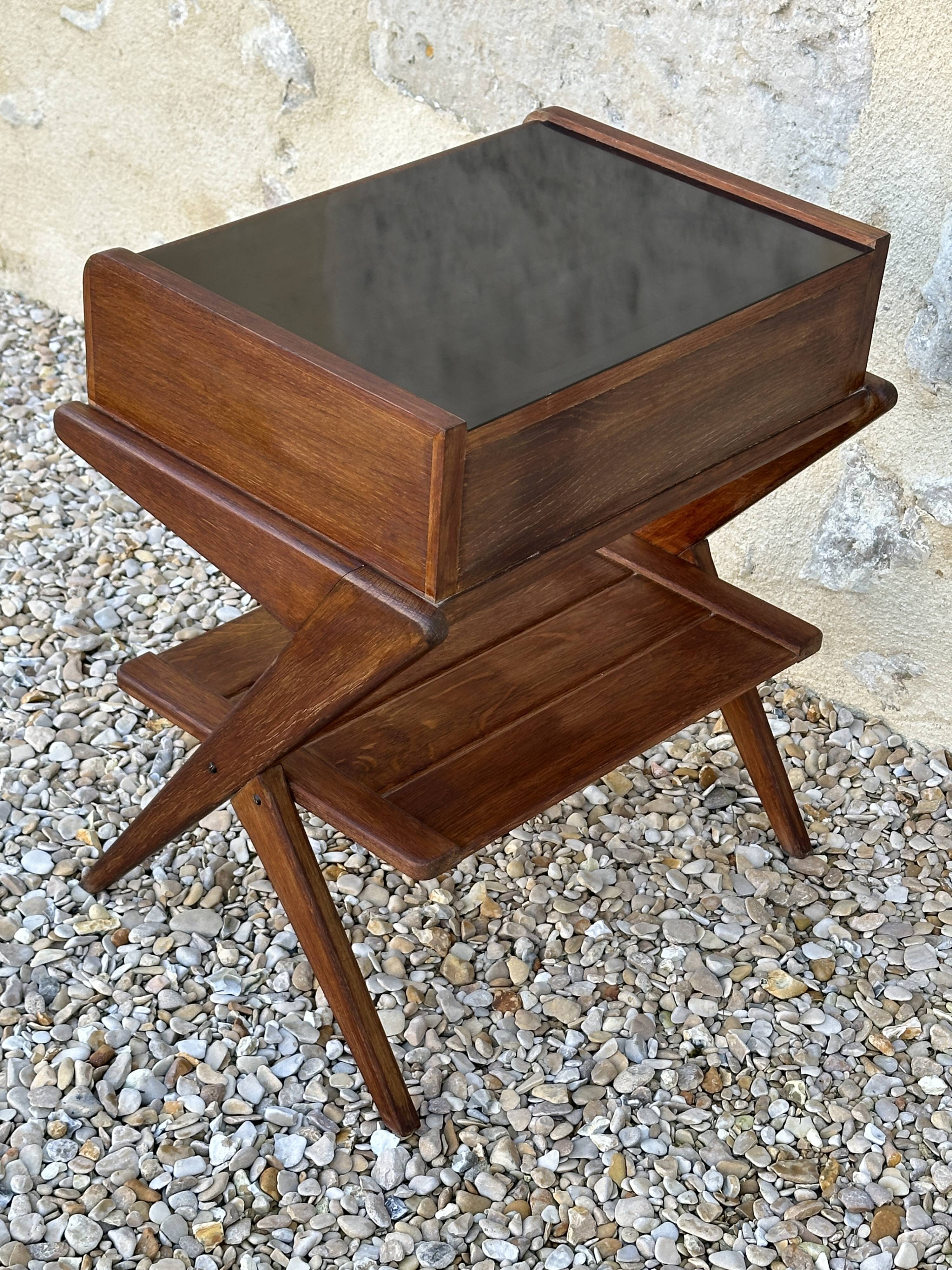 Vintage oak bedside table, 50s and 60s design
