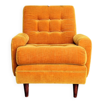 Fauteuil velours moutarde années 70