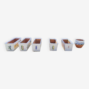 Set of 6 Glazed Terracotta Planters