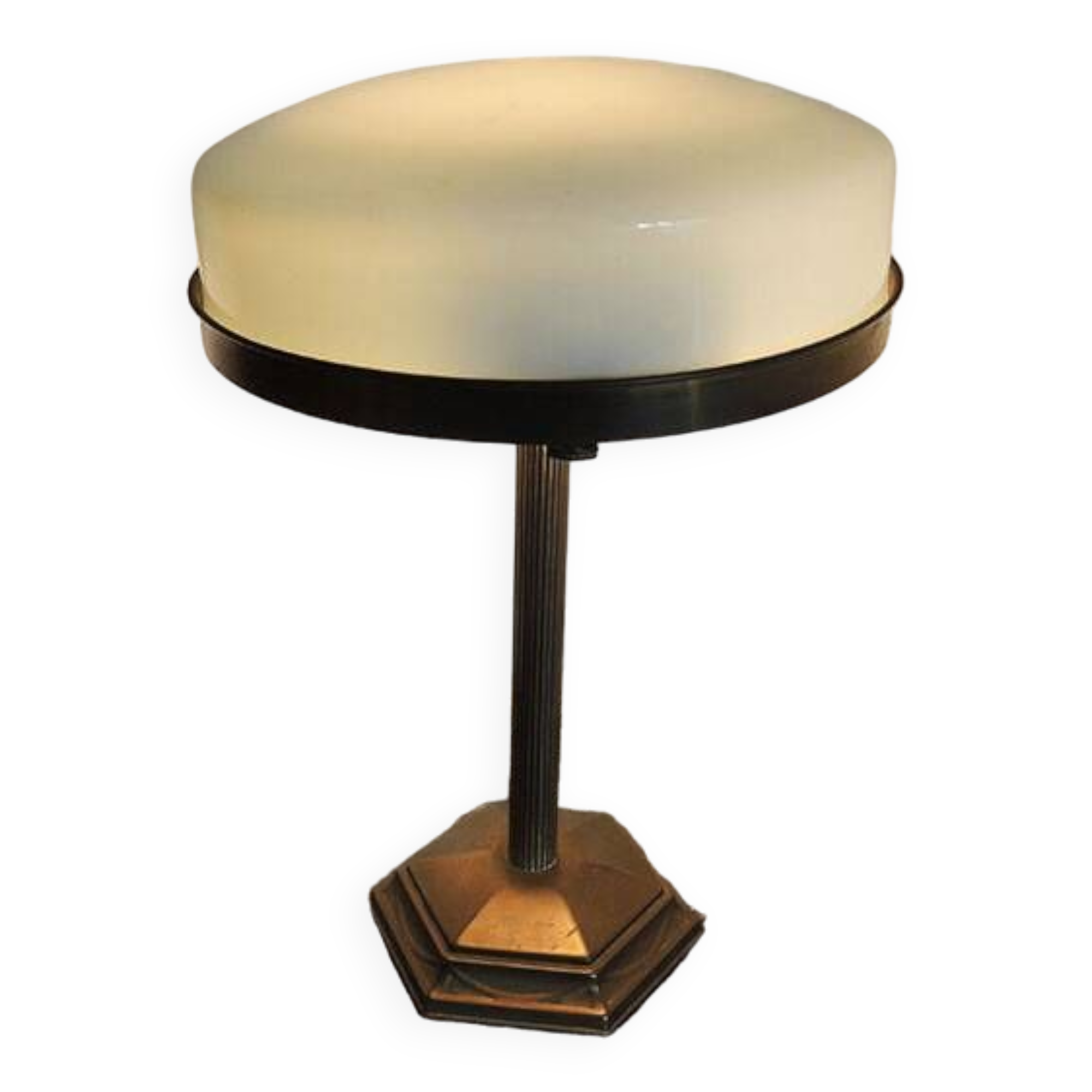 Old Art Deco Table Lamp in Brass & Glass