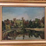 Old landscape painting oil on panel