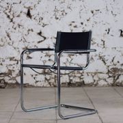 Pair of Bauhaus cantilever armchairs in chromed metal and leather, 1970