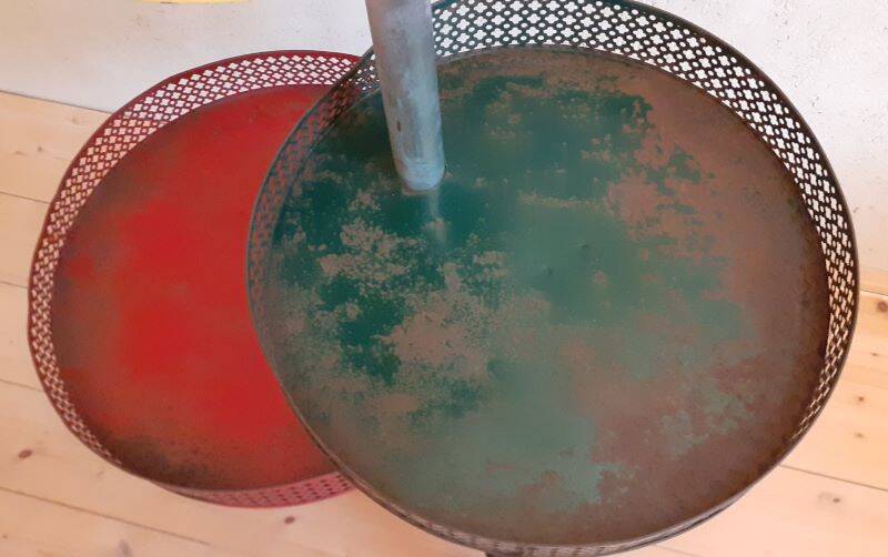 Grocery store display 1950 1960 Paris France perforated sheet metal rigitulle