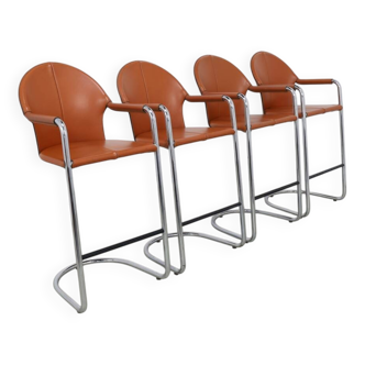 4x Tabouret de bar en cuir et chrome