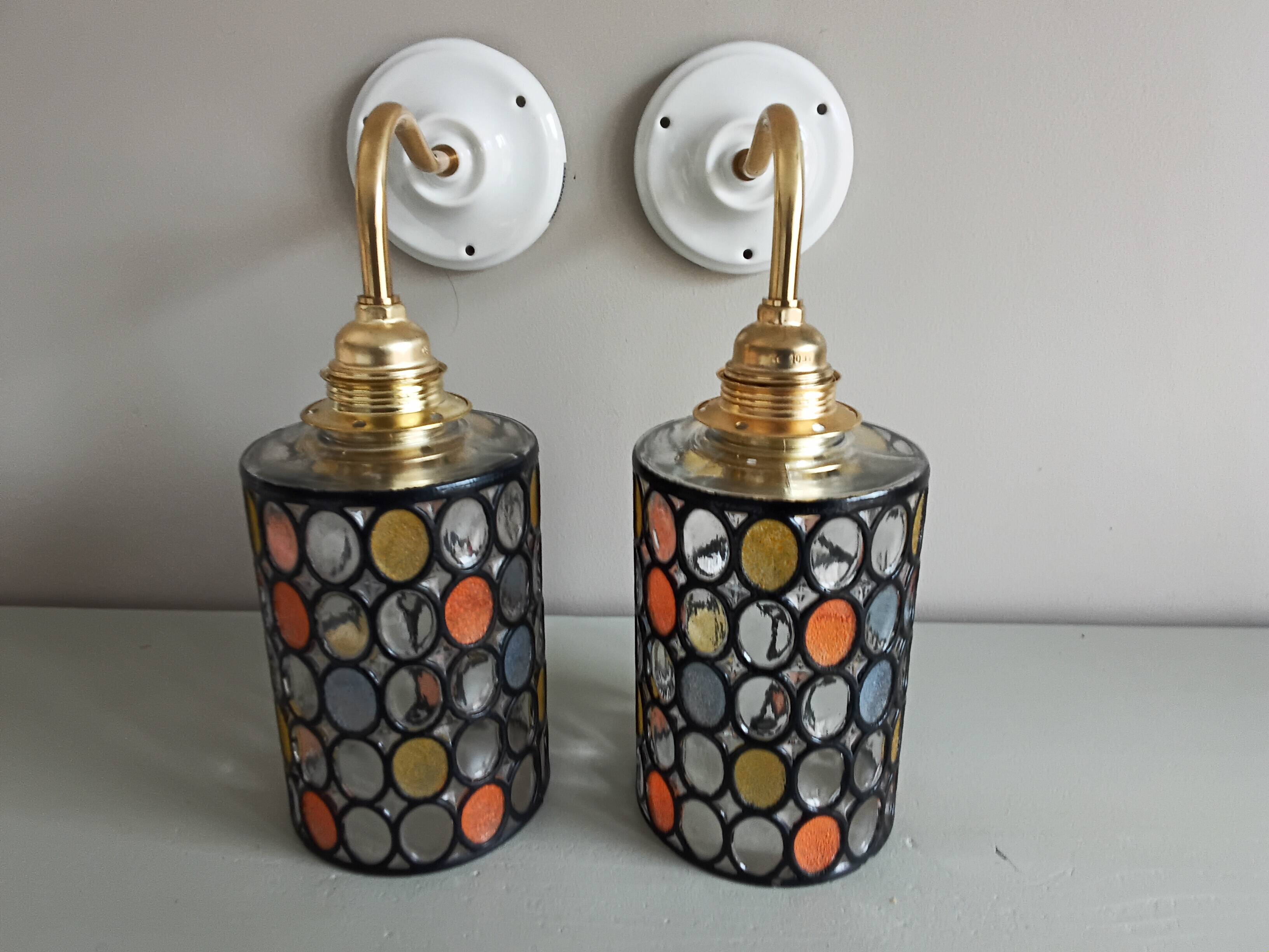Paire d'appliques murales vintage globes à facettes