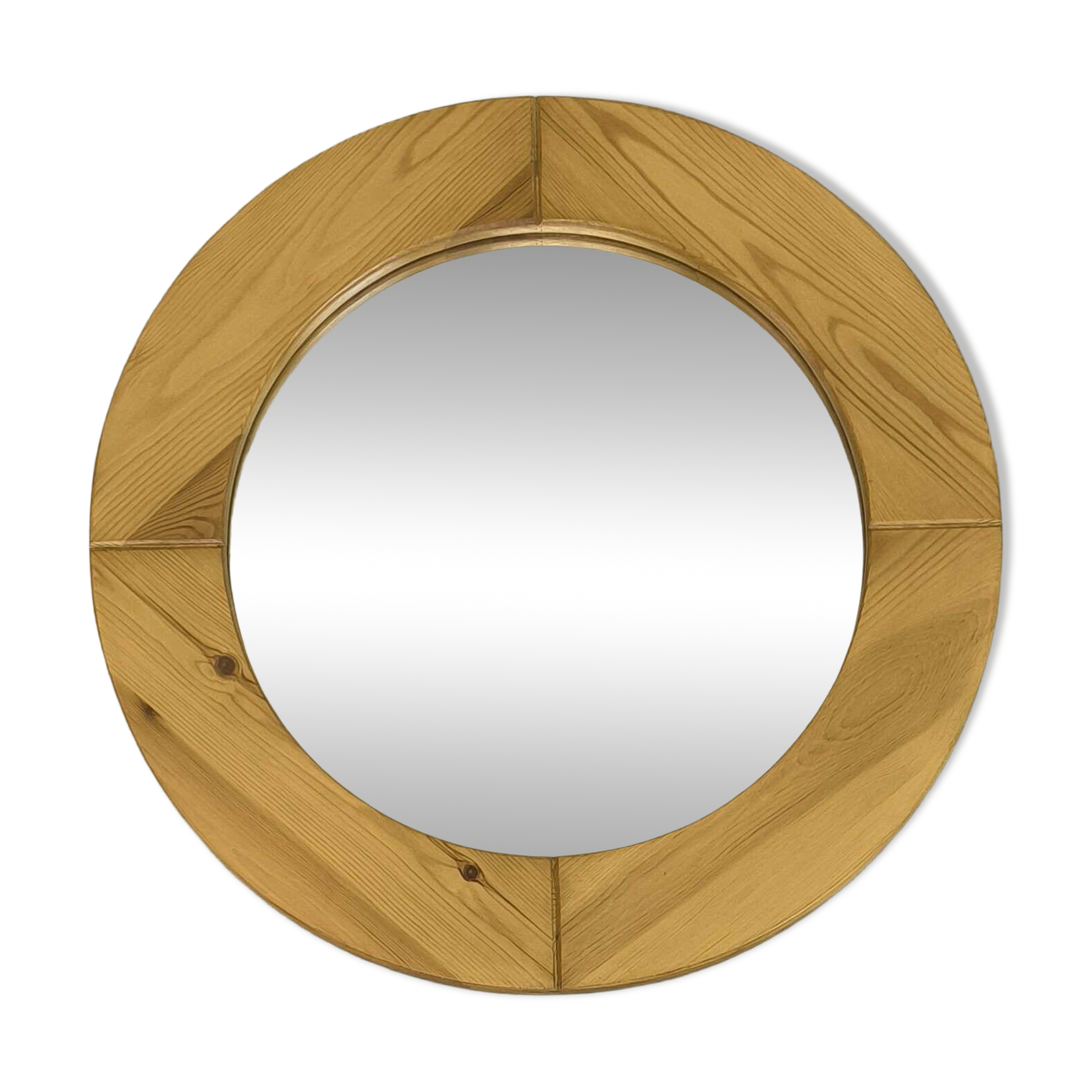 Large round vintage pine mirror