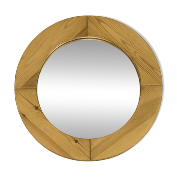Large round vintage pine mirror