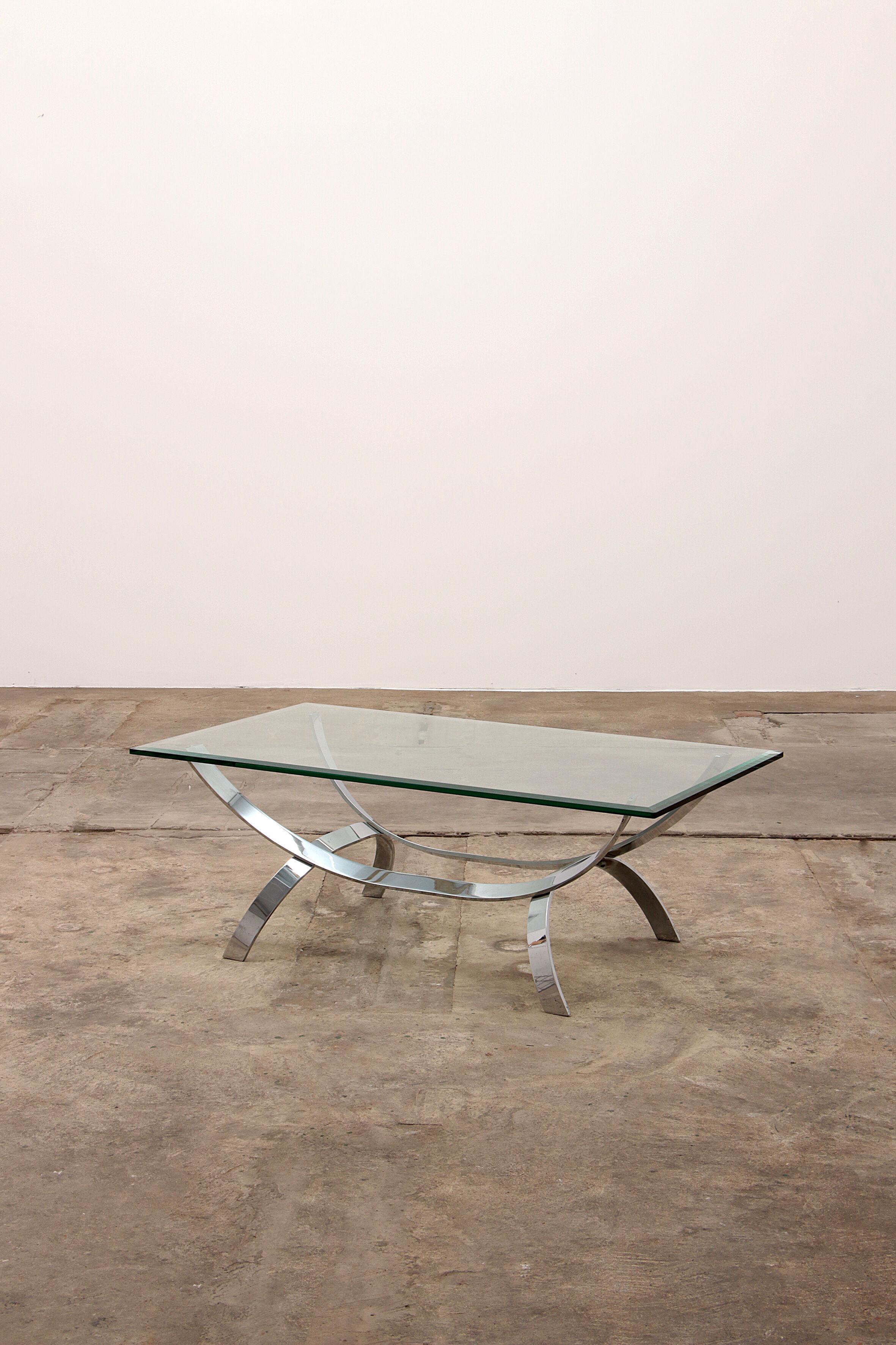 Space age chrome coffee table with thick glass top 1970