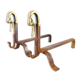 Pair of vintage brass duck head chenêts