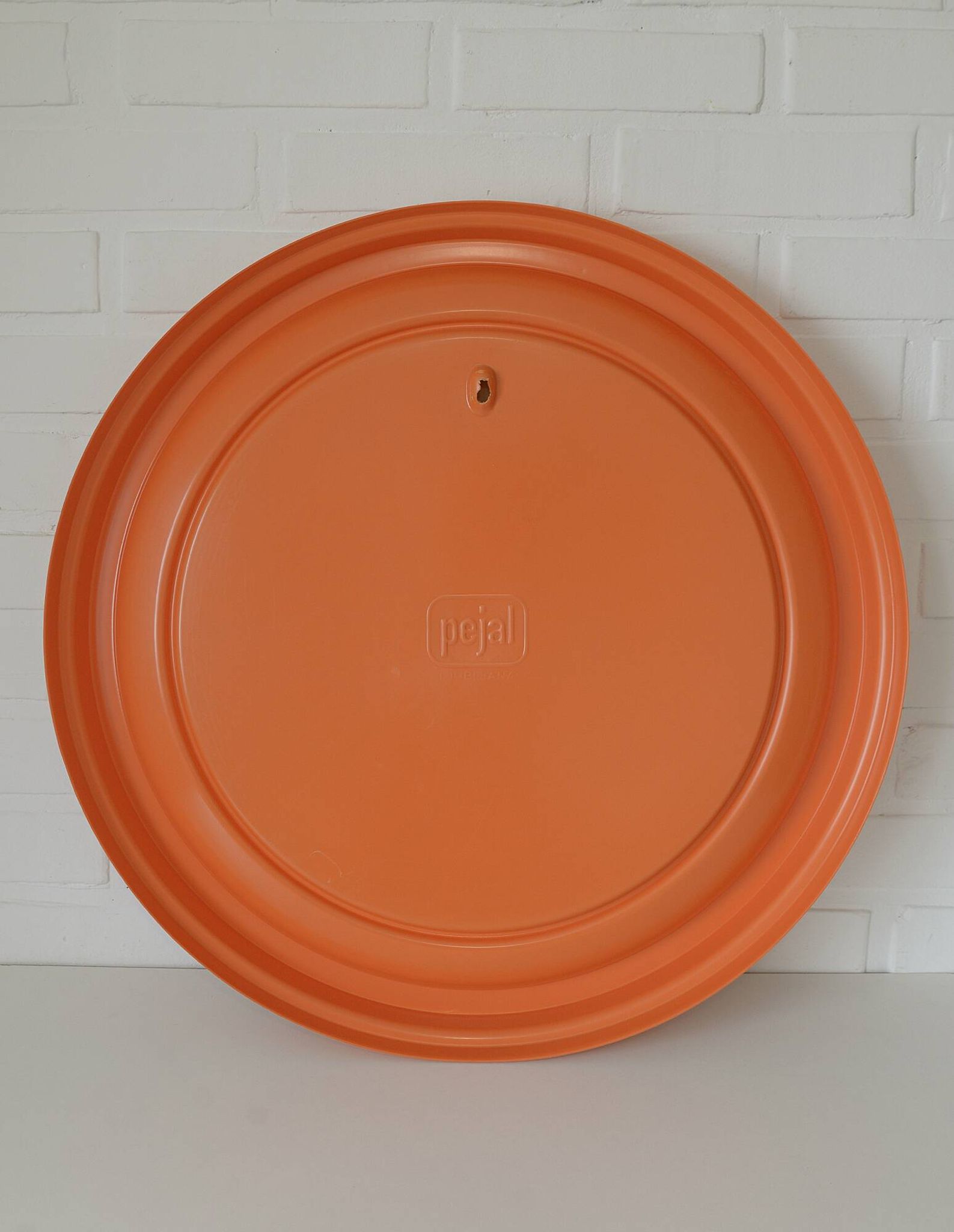 Orange vintage round wall plastic mirror 1980s, space age vanity mirror