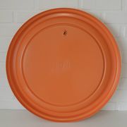 Orange vintage round wall plastic mirror 1980s, space age vanity mirror