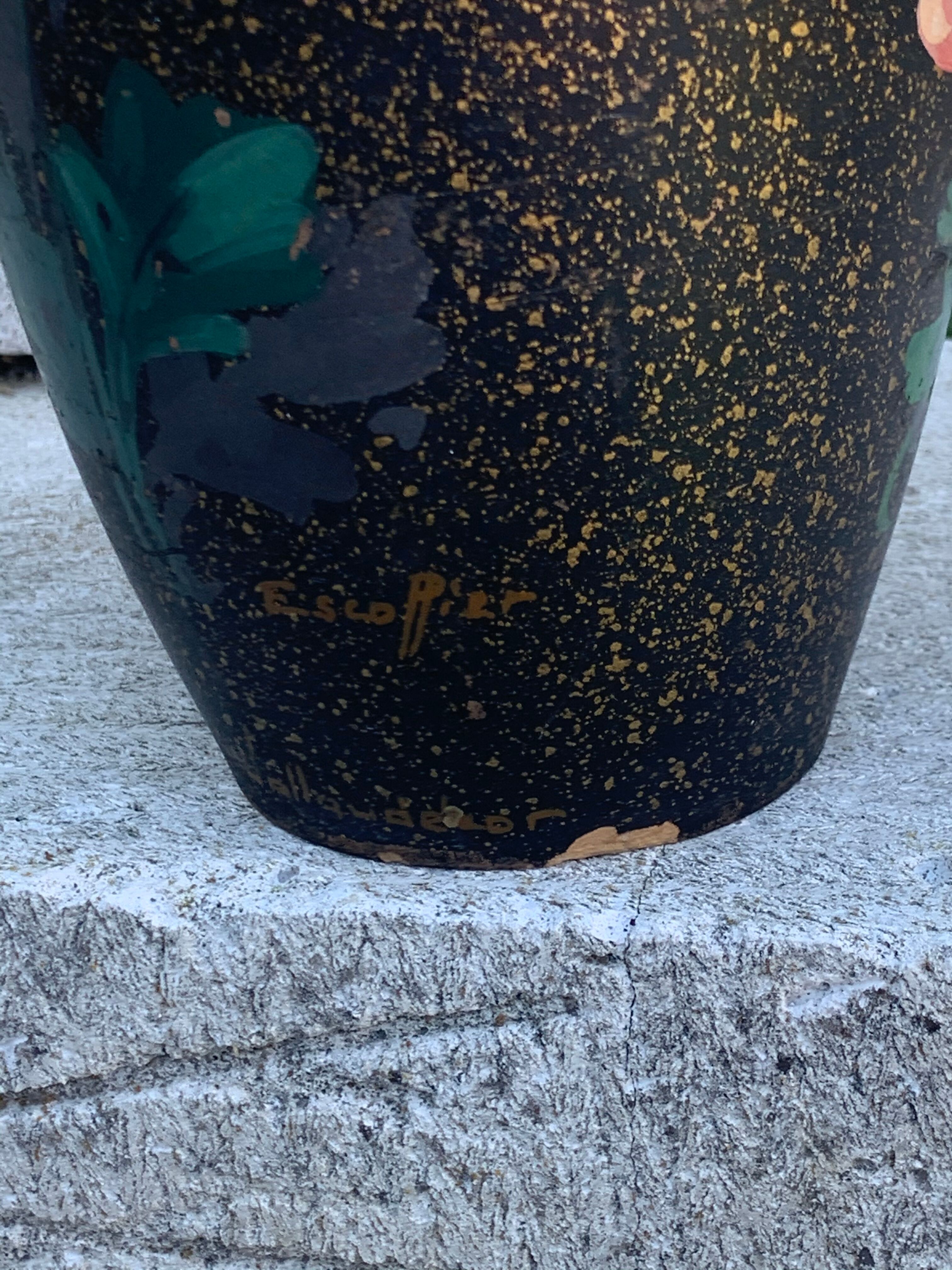 Ceramic vase bouquet of flowers painted and signed by Escoffier