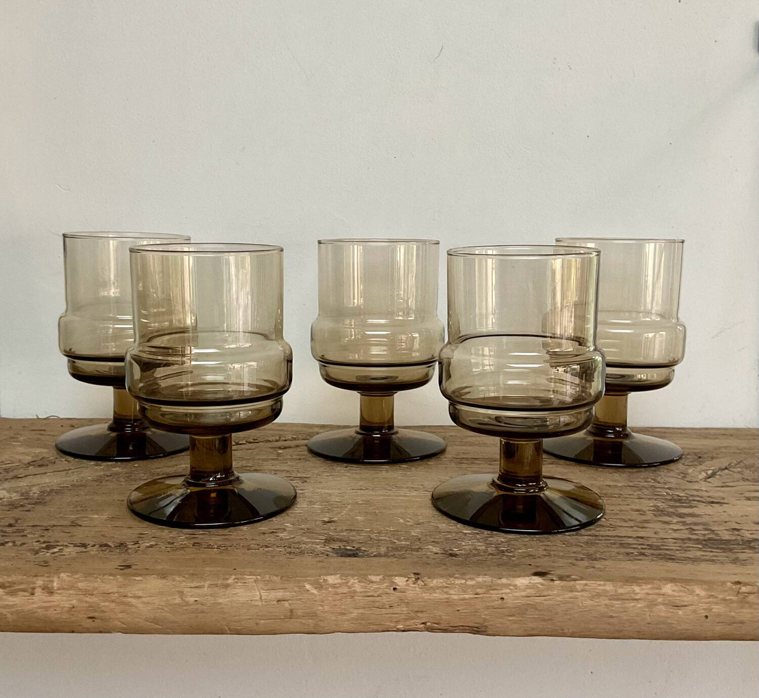 5 vintage glasses in smoked glass