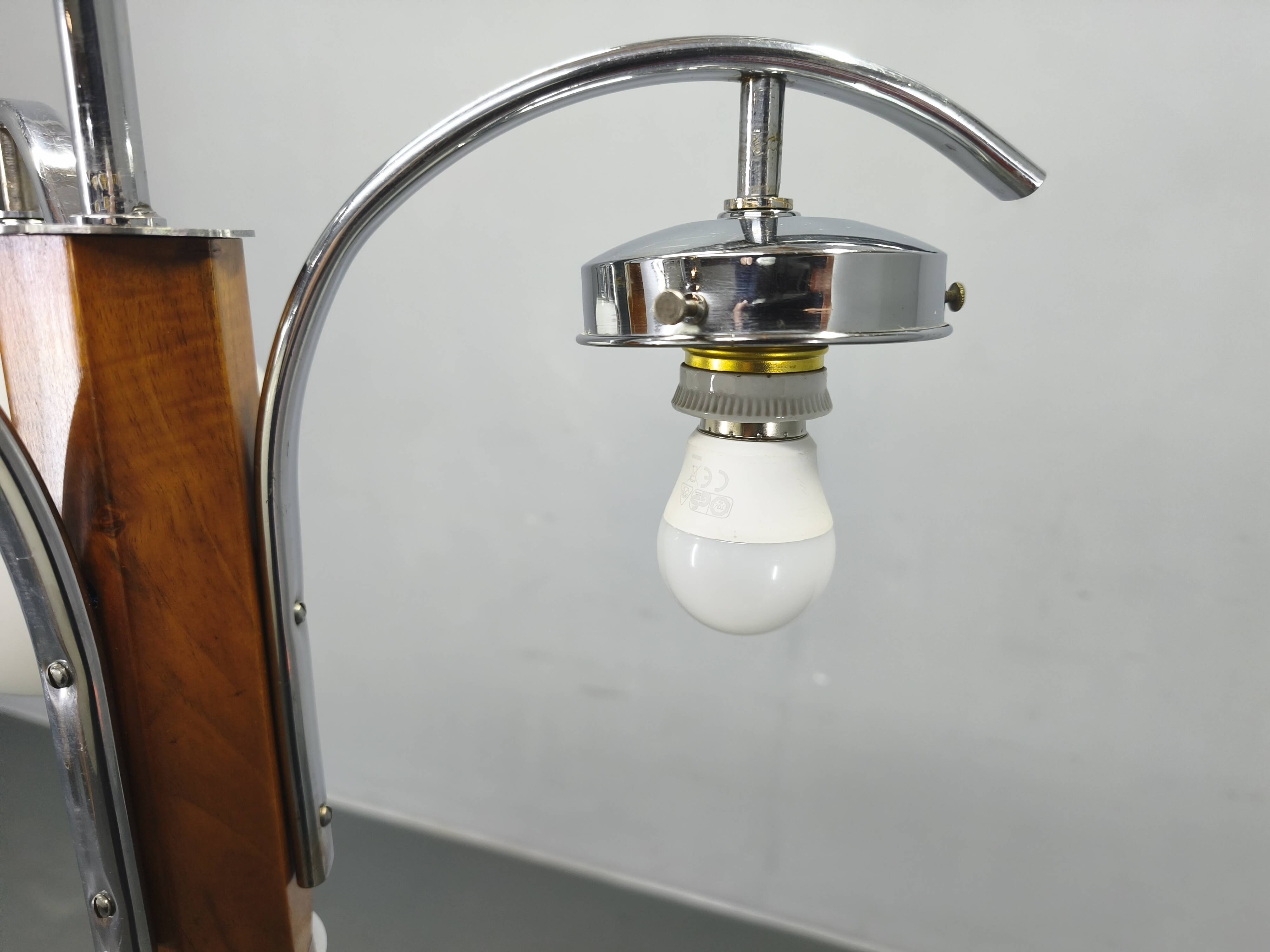 Art Deco Chandelier, Chrome, Walnut & Glass, 1930s