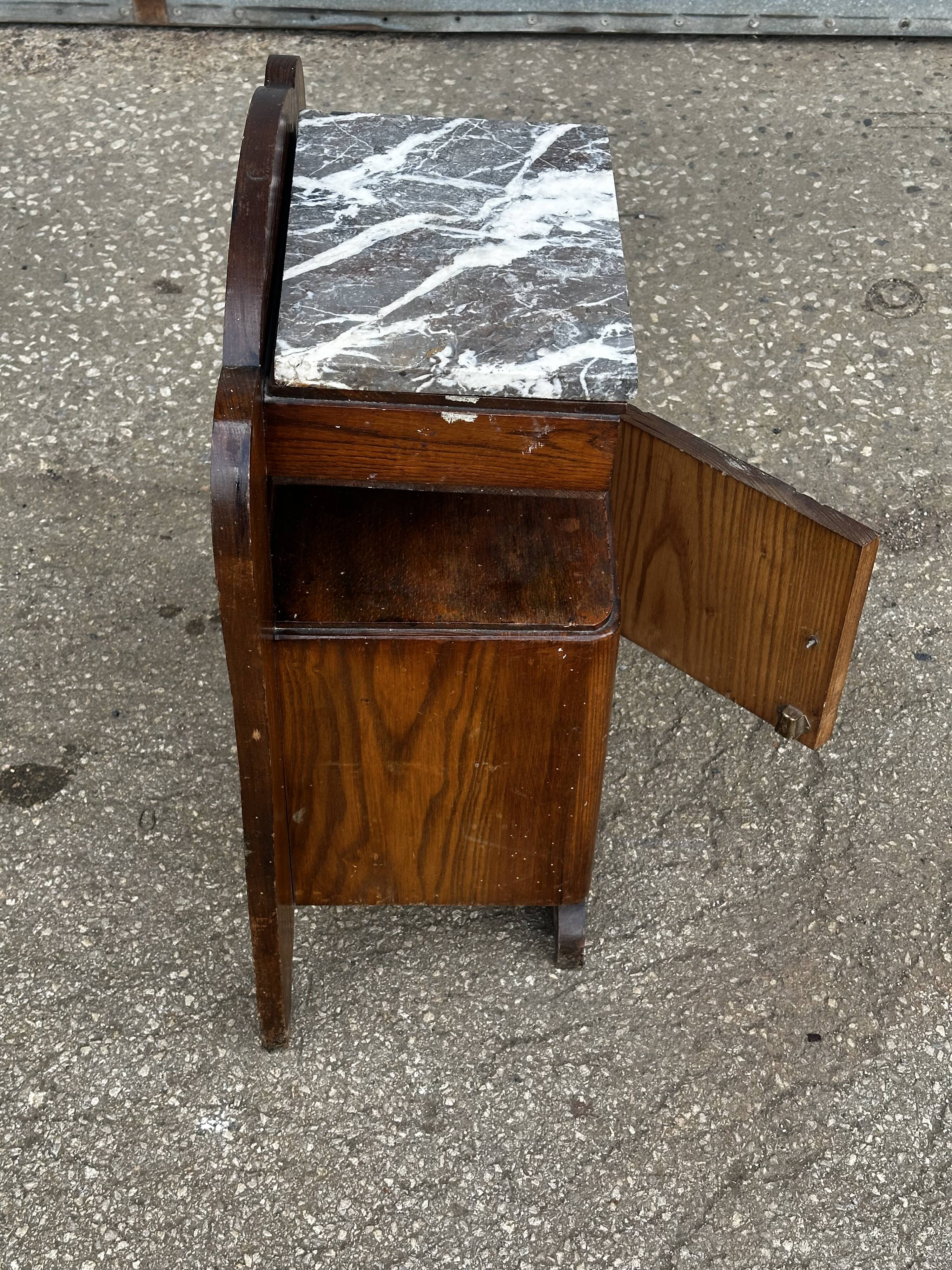 Art Deco bedside table in oak and marble