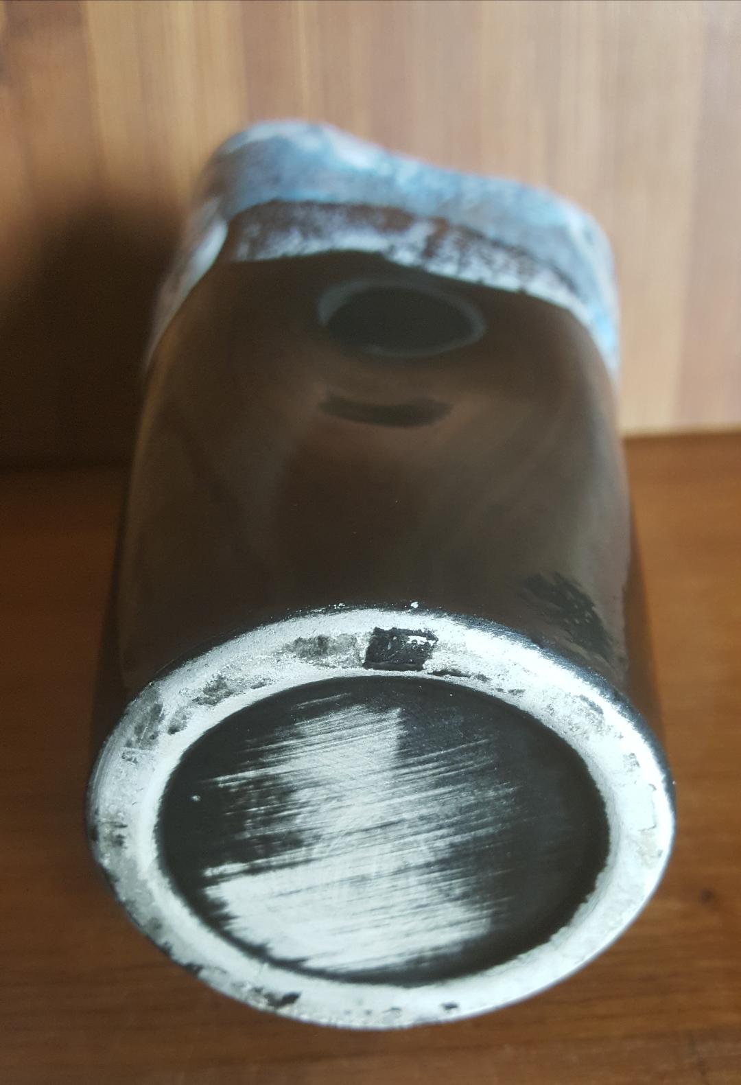 Vase style Vallauris black and blue H 14 cm