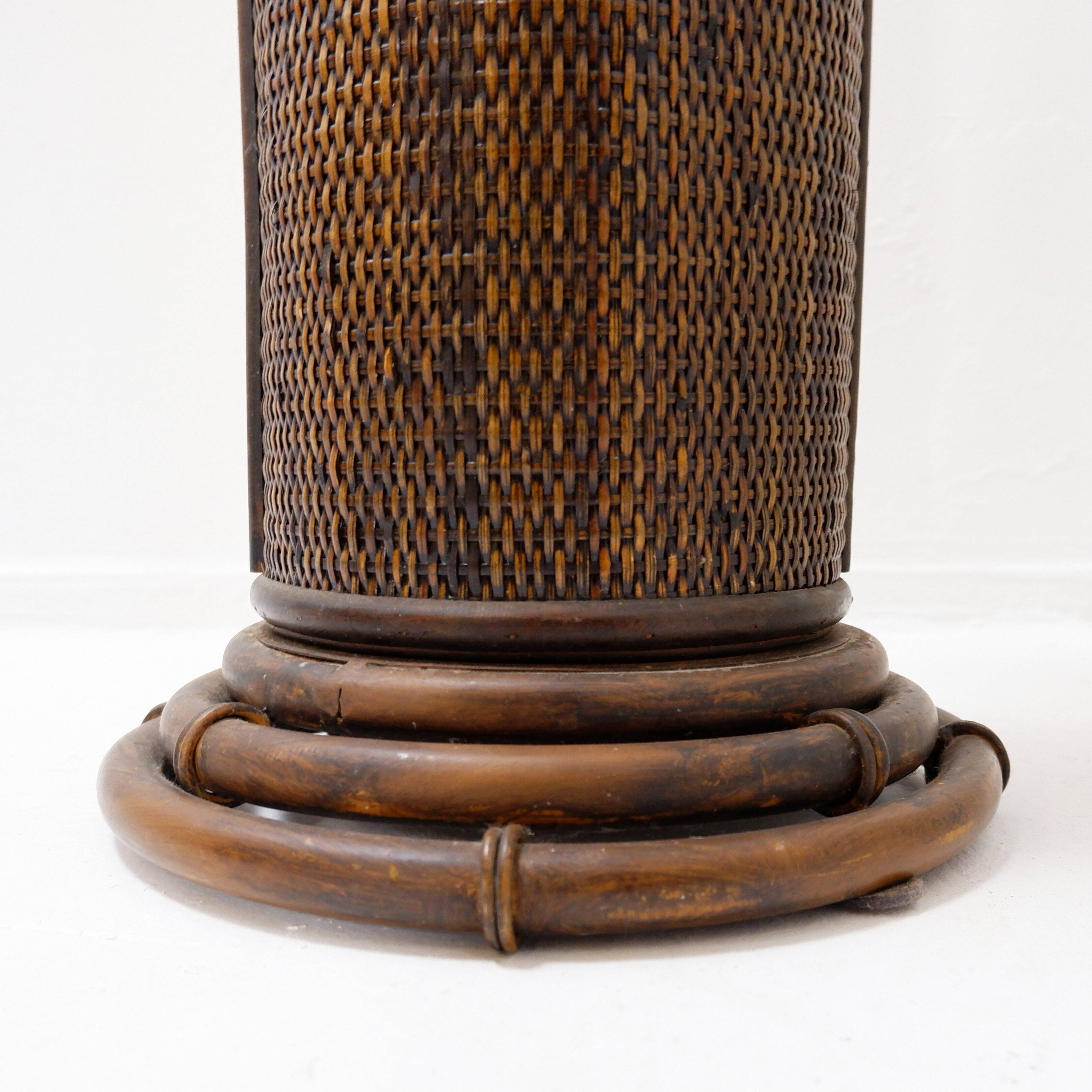 Vintage wicker and bamboo pedestal column
