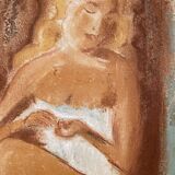 Signed pastel painting of a female portrait "The Manicure"