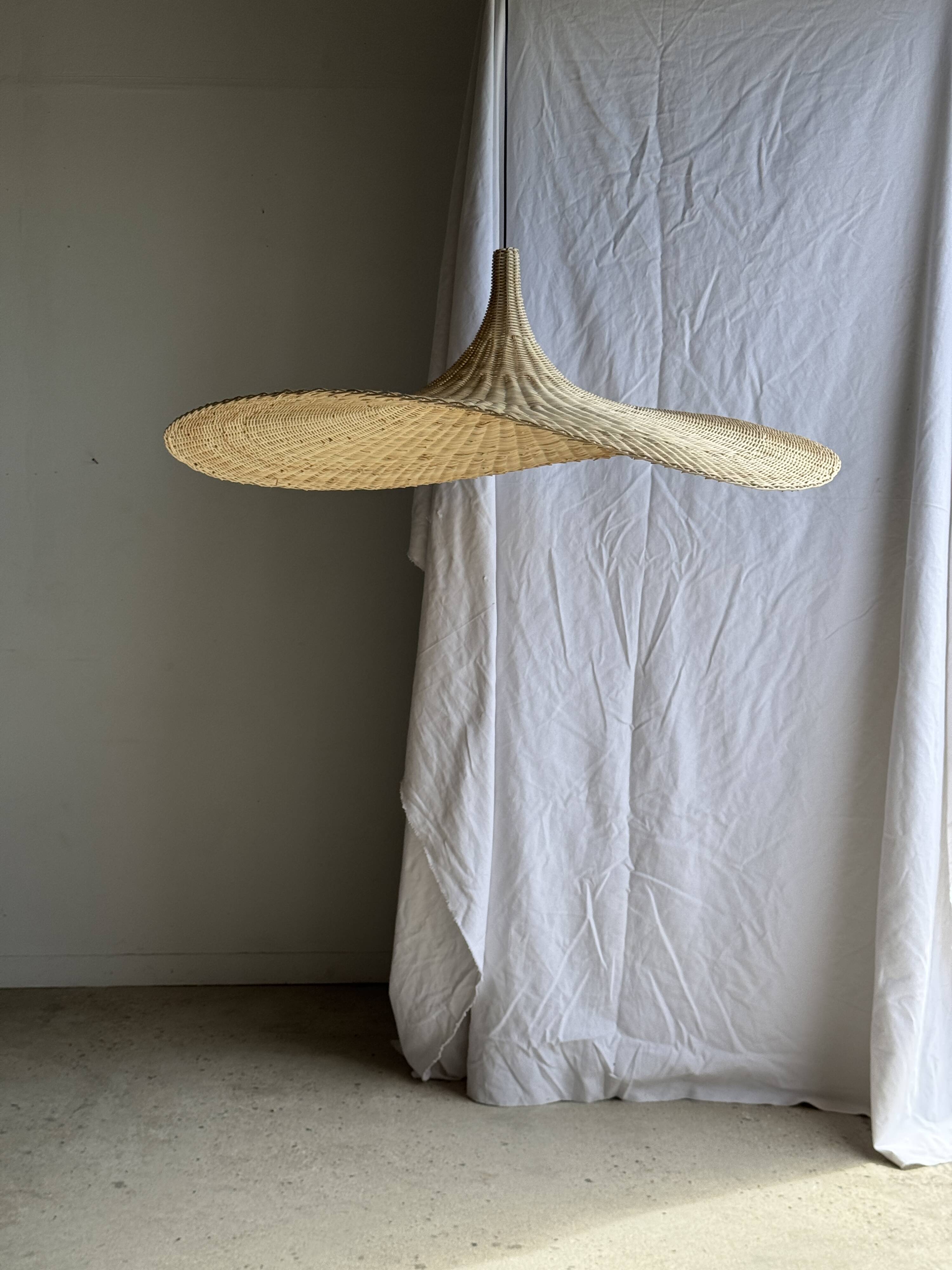 Very large rattan pendant light in the shape of a hat D125 H50