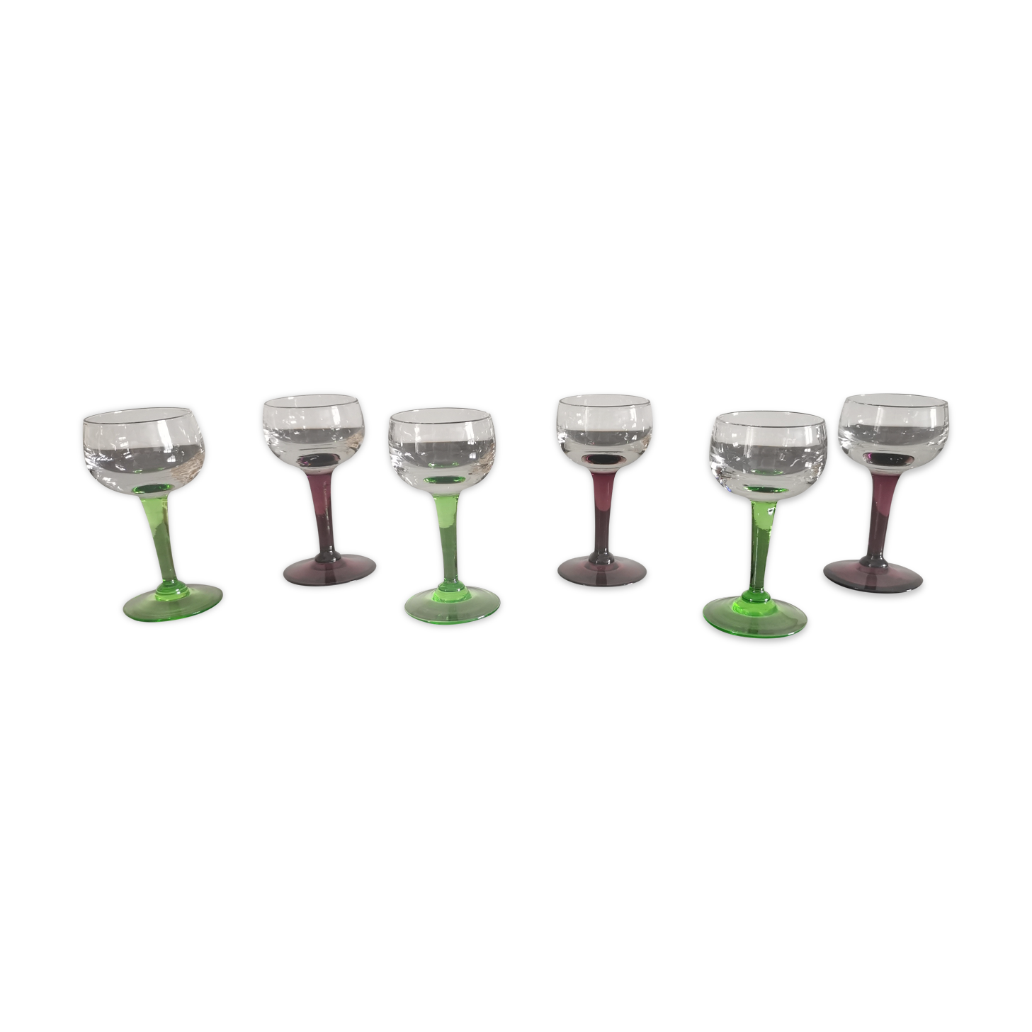 6 anciens verres à liqueur en cristal sur pieds de couleurs  des années 20/30