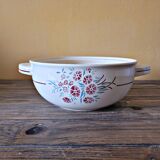 Salad bowl with handles Badonviller Francine vintage, earthenware floral decoration