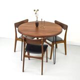 Table à manger ronde en teck avec pieds en acier, 1986