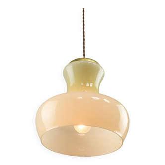 Mid-Century Italian Brass and Yellow Glass Pendant Lamp