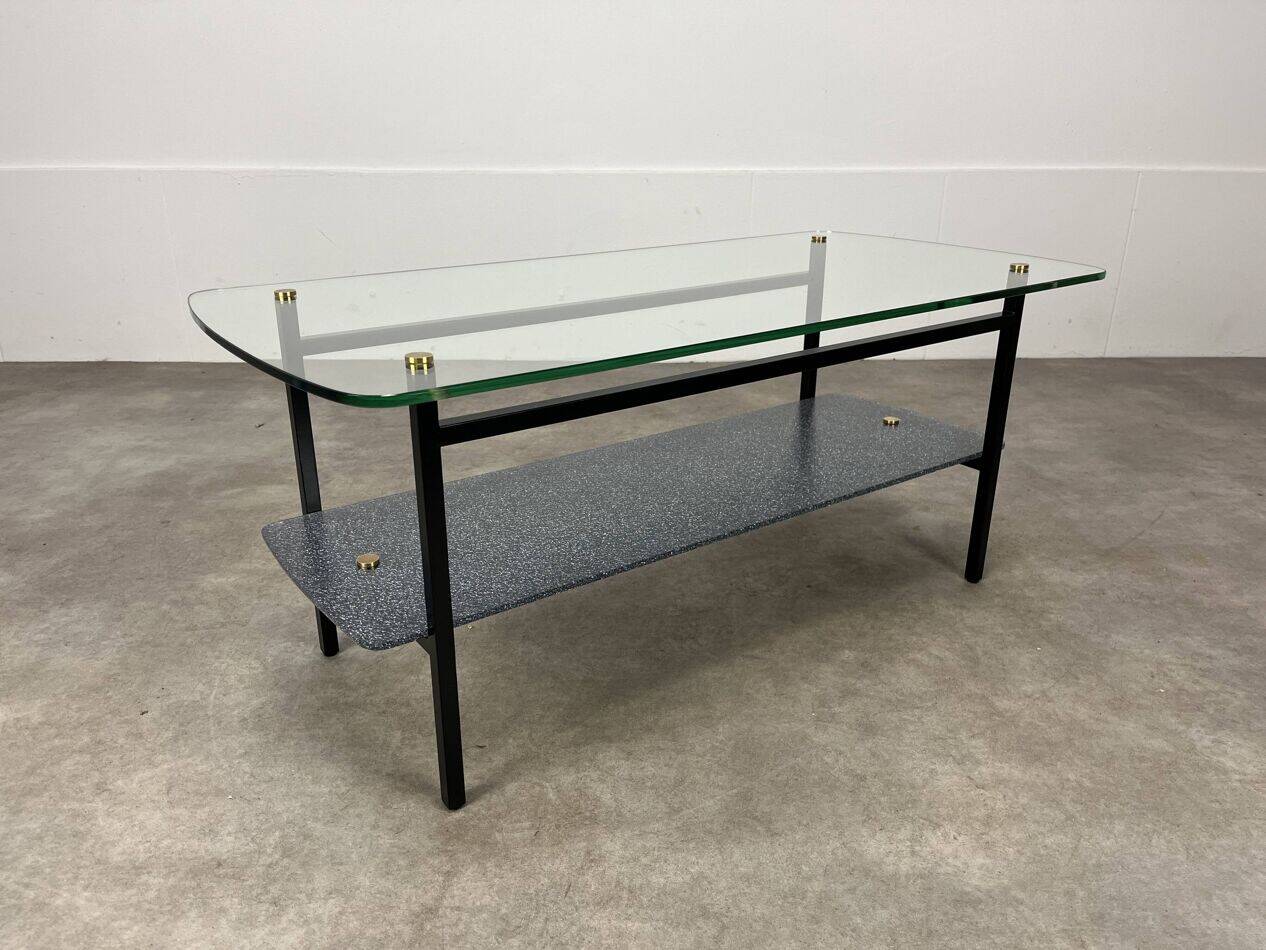 1950s coffee table in metal and glass
