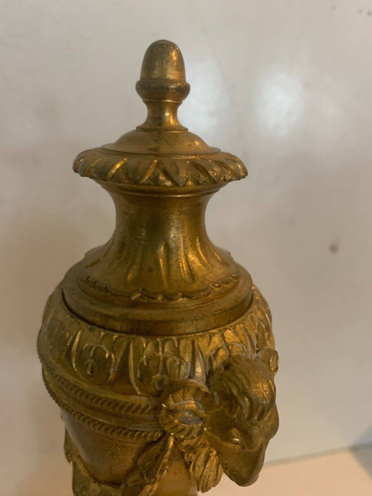 Pair of Louis XVI style candlesticks or covered vases in gilded bronze 20th century