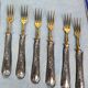 Dessert set of 6 knives and 6 forks in silver metal + case C729 S
