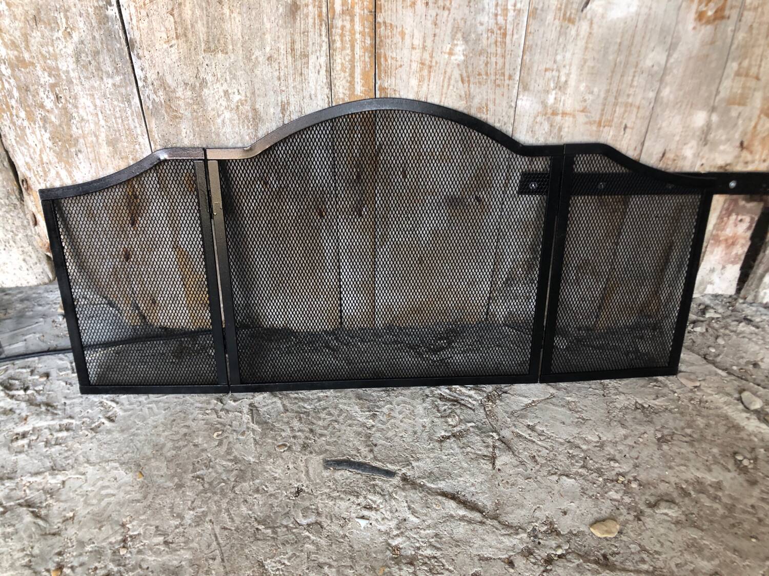 Fire Screen Grilled Fireplace 3 Shutters Black Metal Vintage