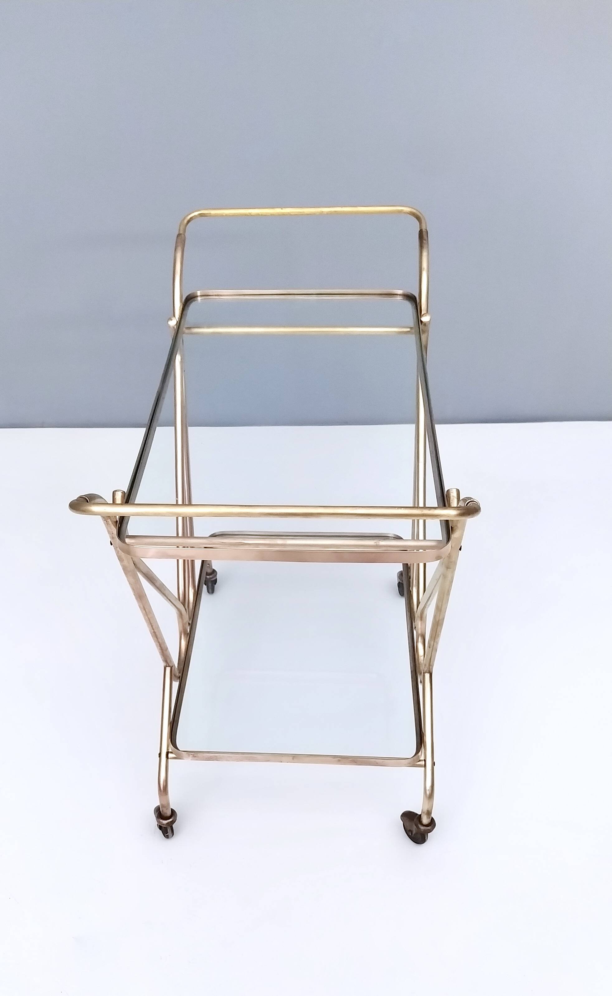 Vintage Brass Serving Cart with Glass Shelves, Italy