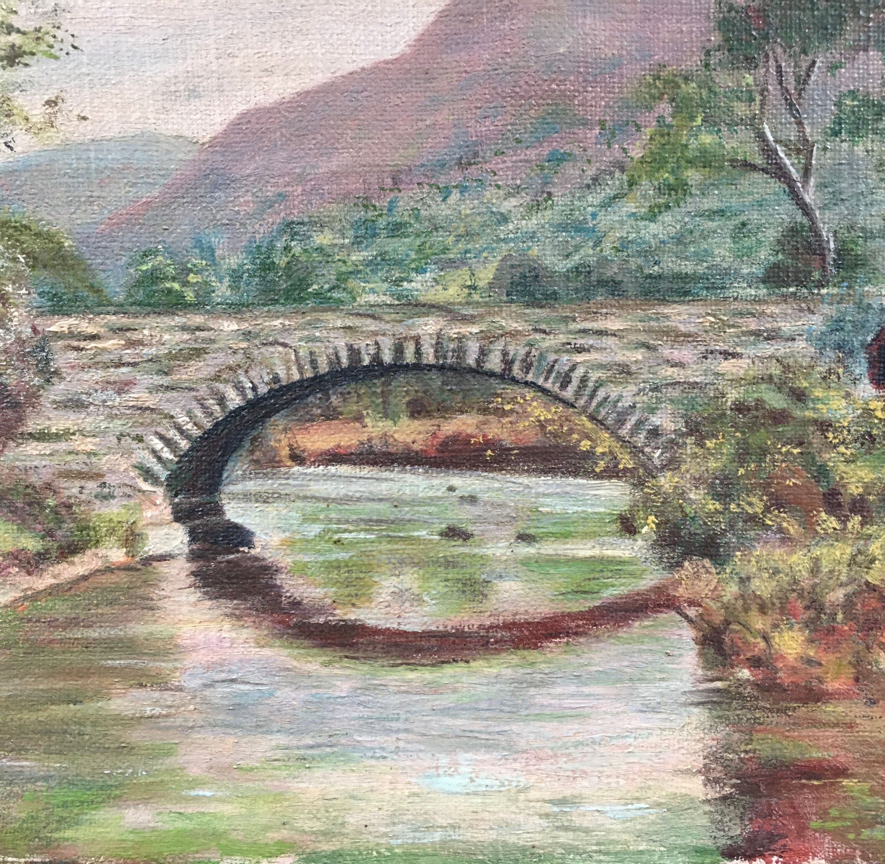 Old painting of the bridge over the river