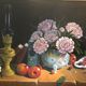 Oil on canvas, still life with flowers and fruit