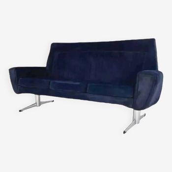 Canapé style scandinave des années 50 - 60 en tissu bleu et piètement