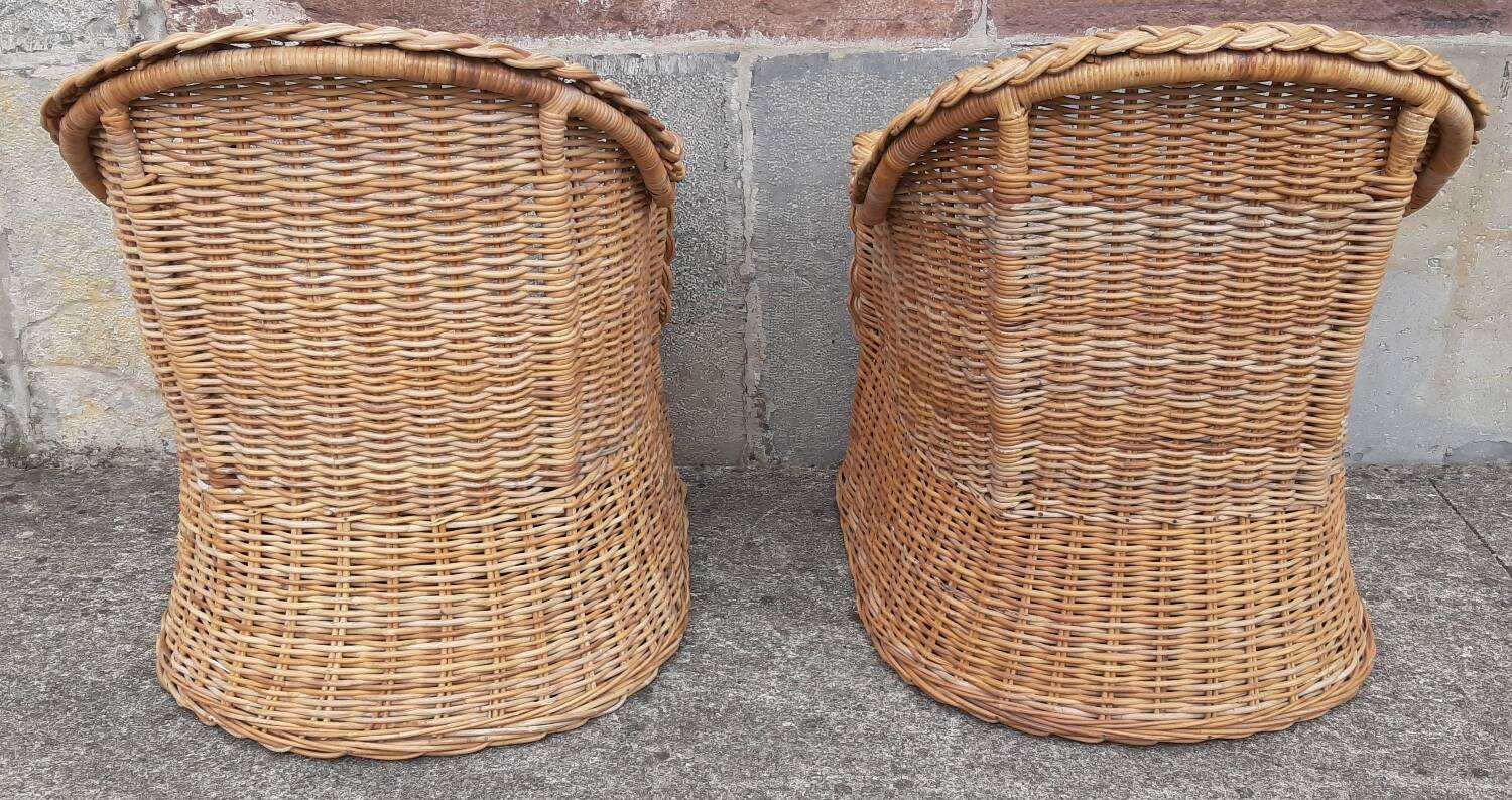 Pair of wicker and rattan armchairs.