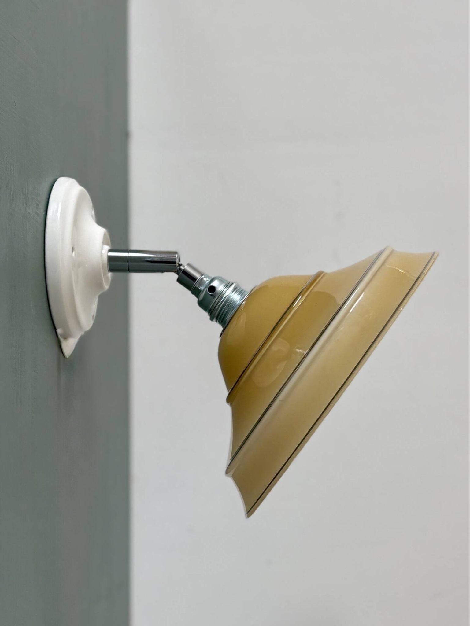 Vintage lampshade in yellow opaline with silver trim.