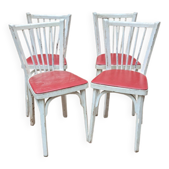 Retro wood and sky red kitchen chairs