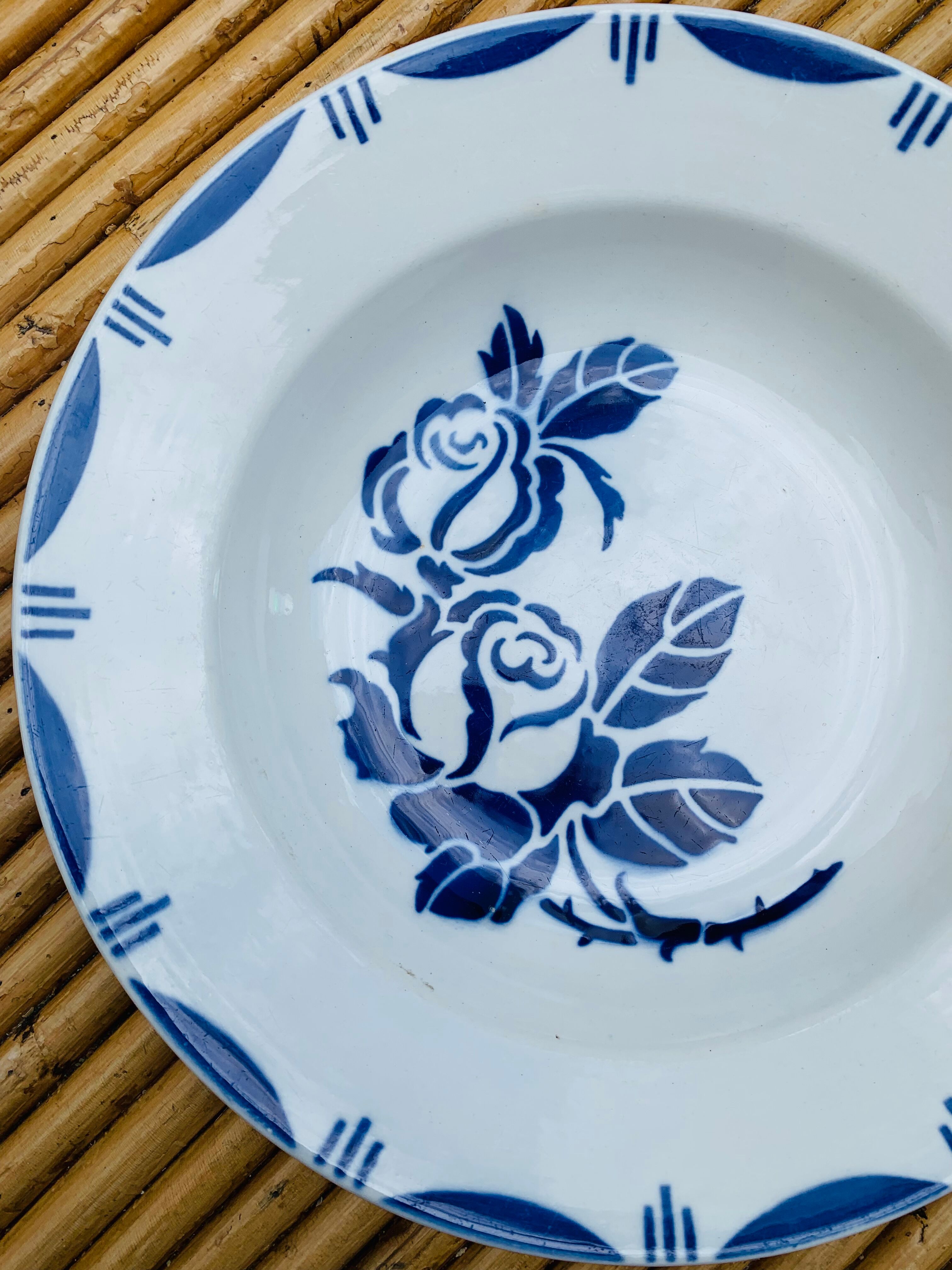 Set of 6 old earthenware soup plates, Sarreguemines Bastia service