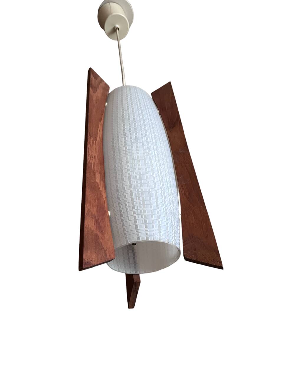Teak and glass pendant light from the 50s