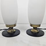 Italian Pair of Small Opaline Glass Table or Bedside Lights, 1950's