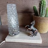 Lampe veilleuse marbre art déco cheval et verre pointe diamant
