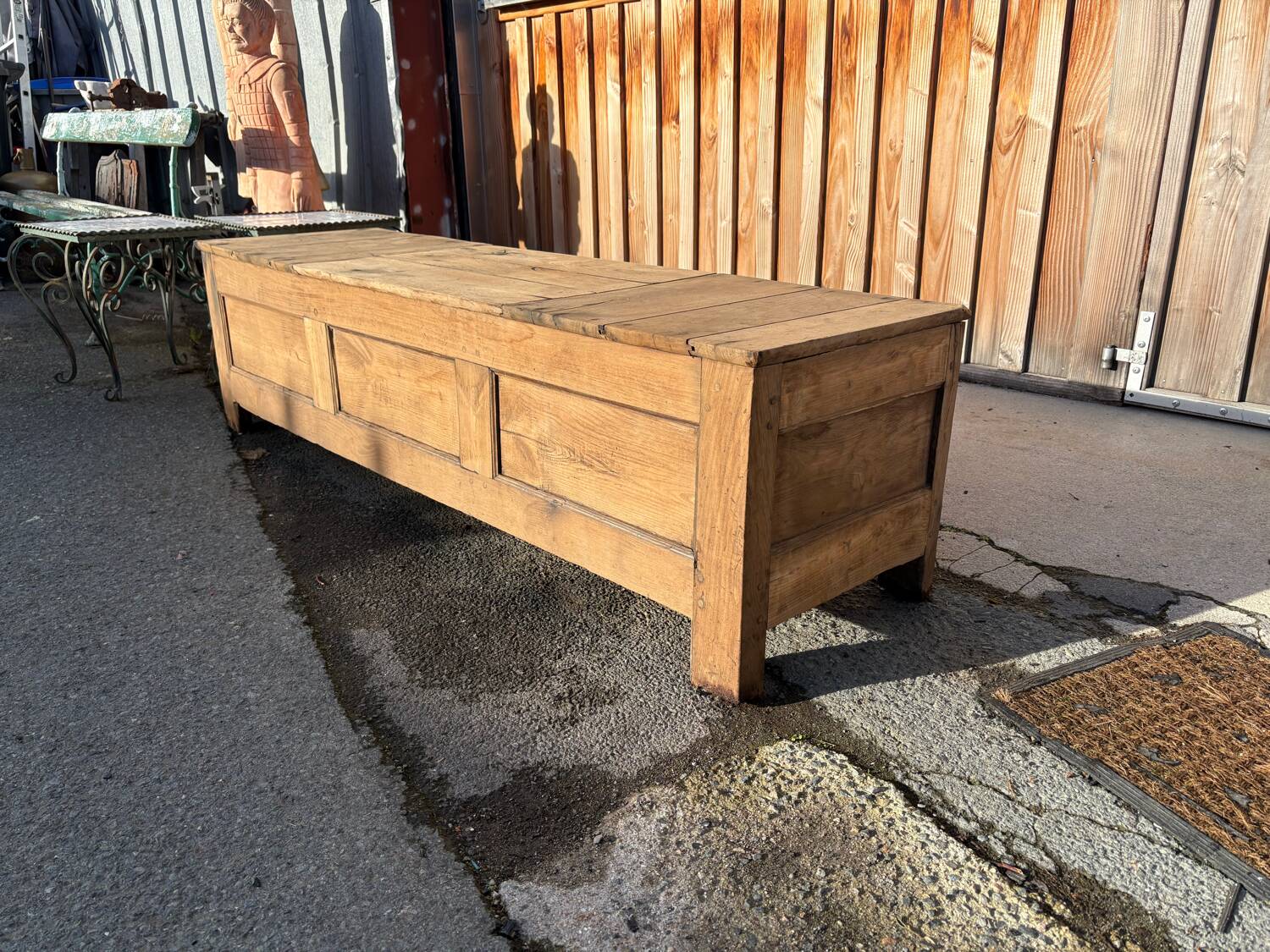 Antique solid wood storage bench – (sanded and ready to be treated)