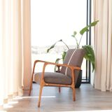 Mid Century Armchair Cacao Tweed Upholstery, 1960, Poland