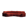Angular modular sofa in modern vintage 1970s burgundy fabric
