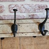 Solid teak coat hook with 4 double cast iron hooks