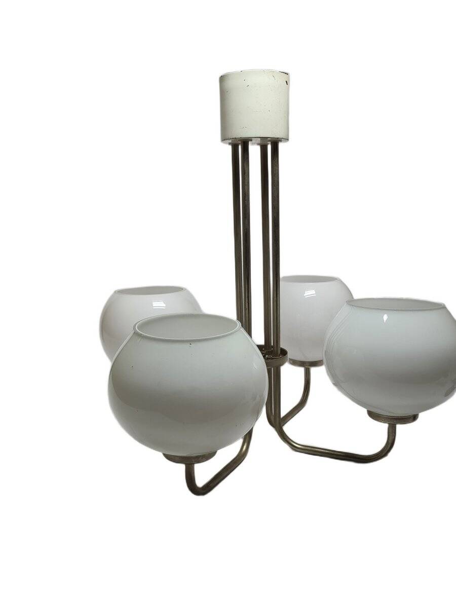 Postmodern brass and glass chandelier, Poland, 1970s