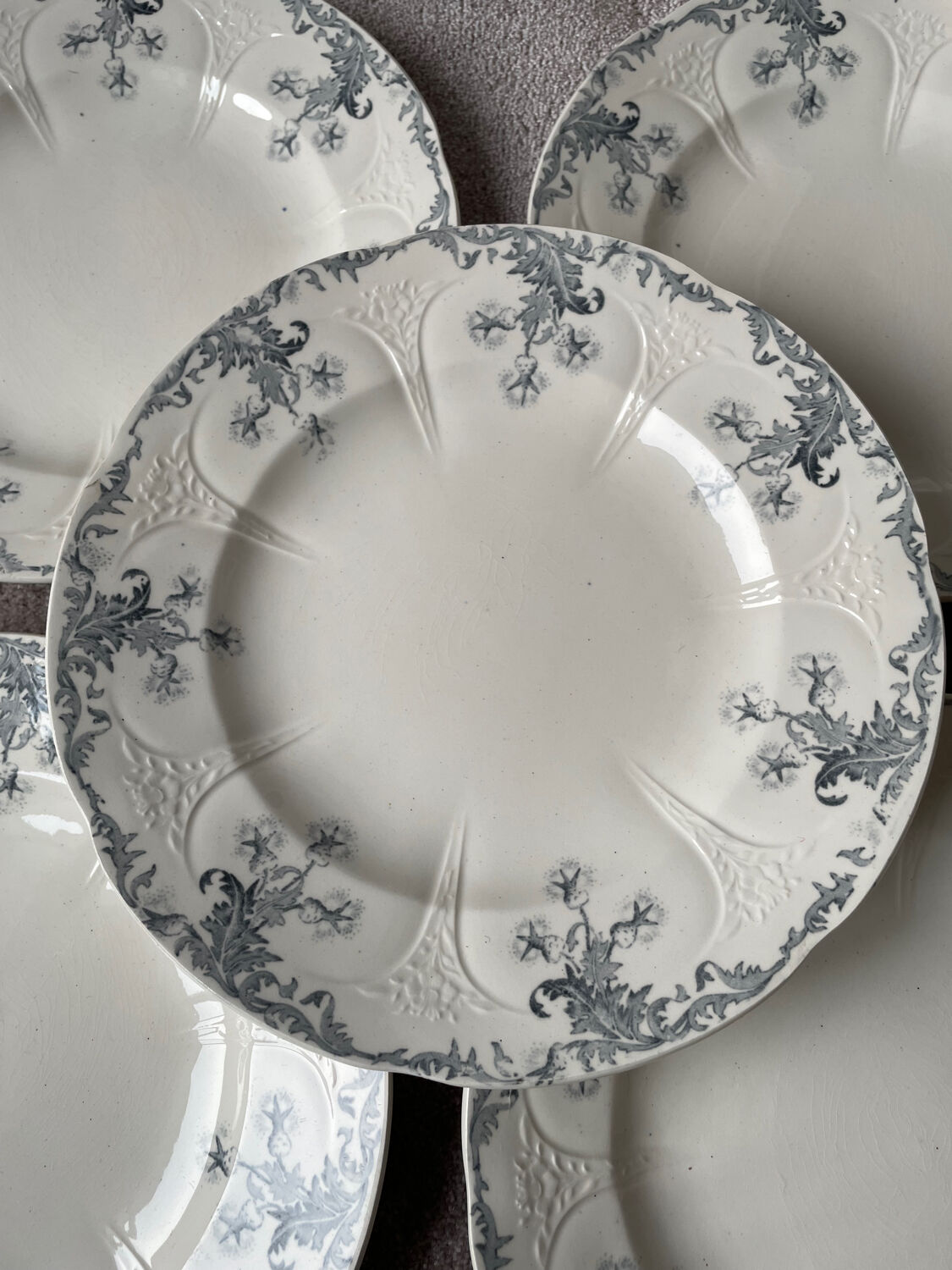 6 Longwy Ironstone Flat Plates, Lorraine Pattern