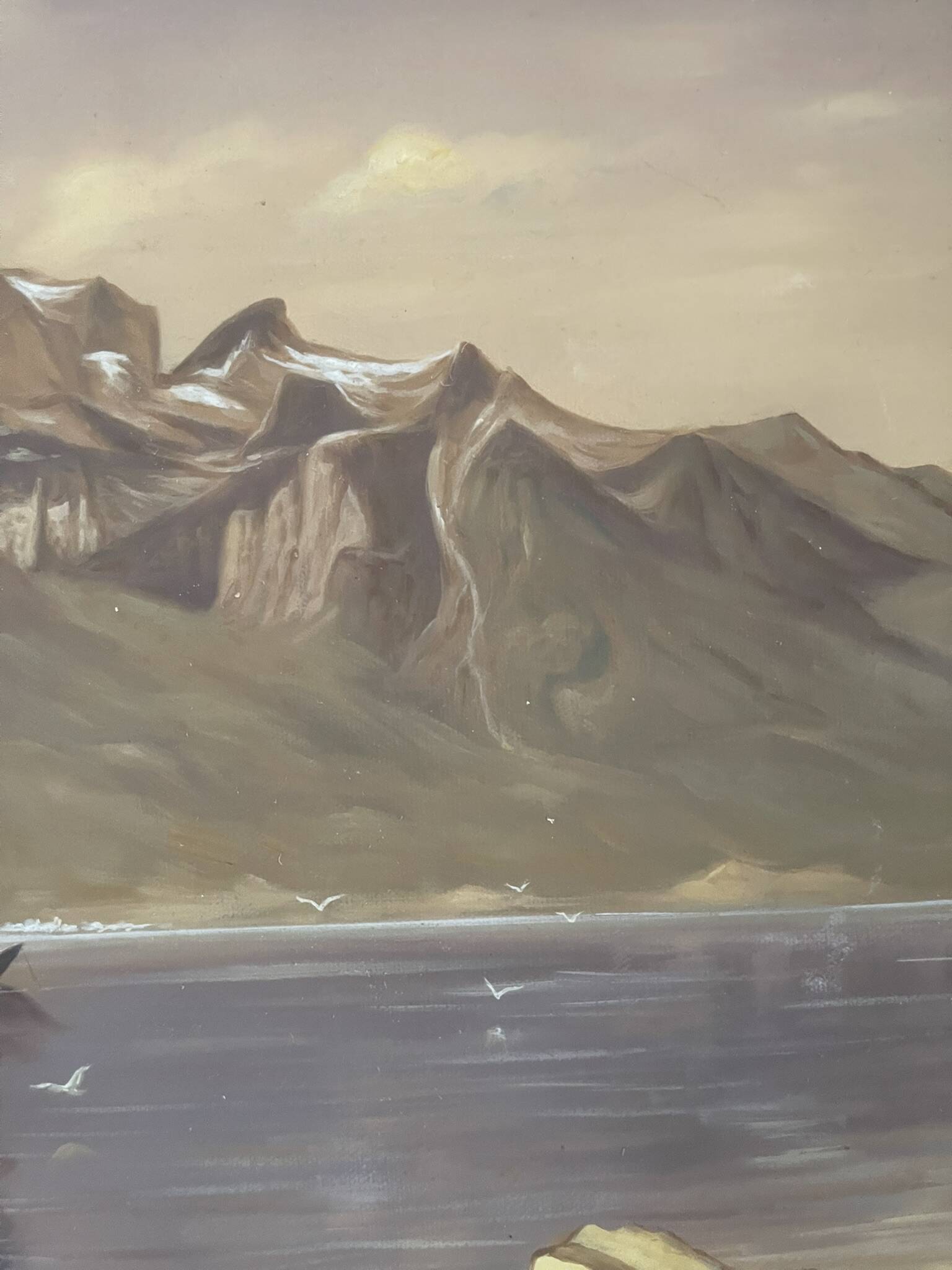 Tableau Peinture Huile Toile Paysage Montagne Lac Suisse Signé Veillon