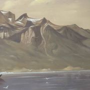Oil Painting Canvas Landscape Mountain Lake Switzerland Signed Veillon